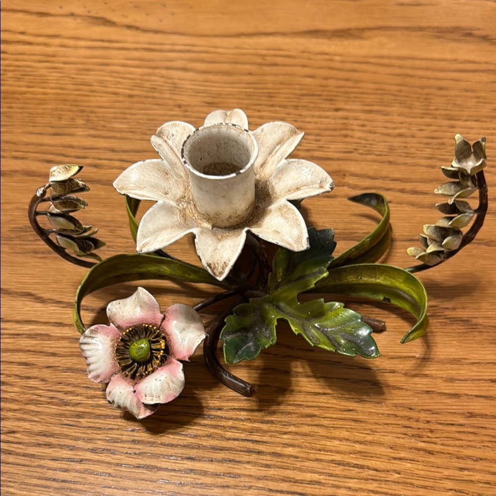 Vintage Floral Metal Candle Holder